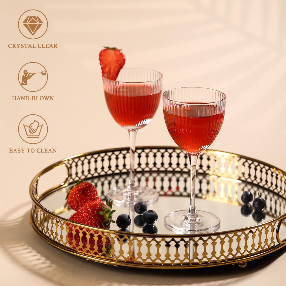 Set of 6 5 oz Lead-Free Crystal Ribbed Martini Glasses S557157