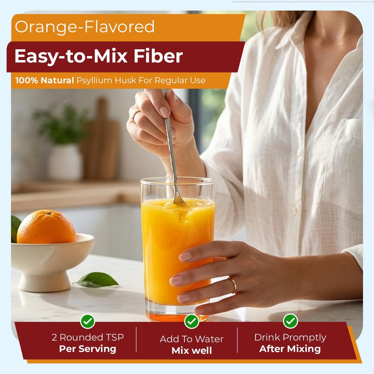Psyllium Husk Powder Fiber Supplement, Orange Flavor, 15 oz G5226