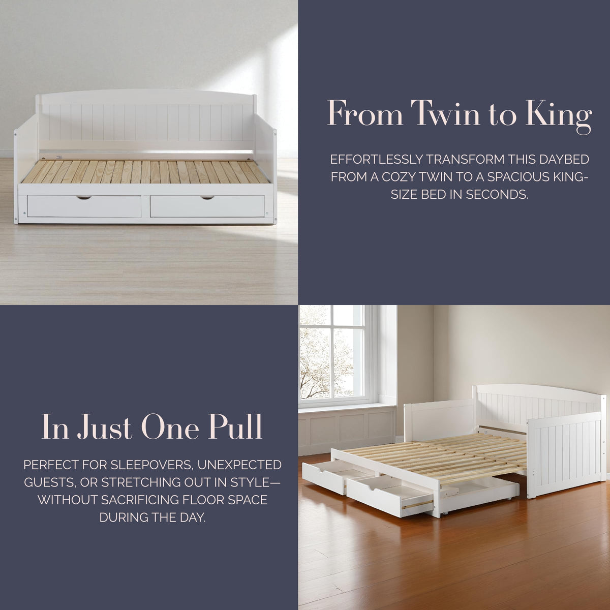 White Extendable Daybed with Trundle M4085
