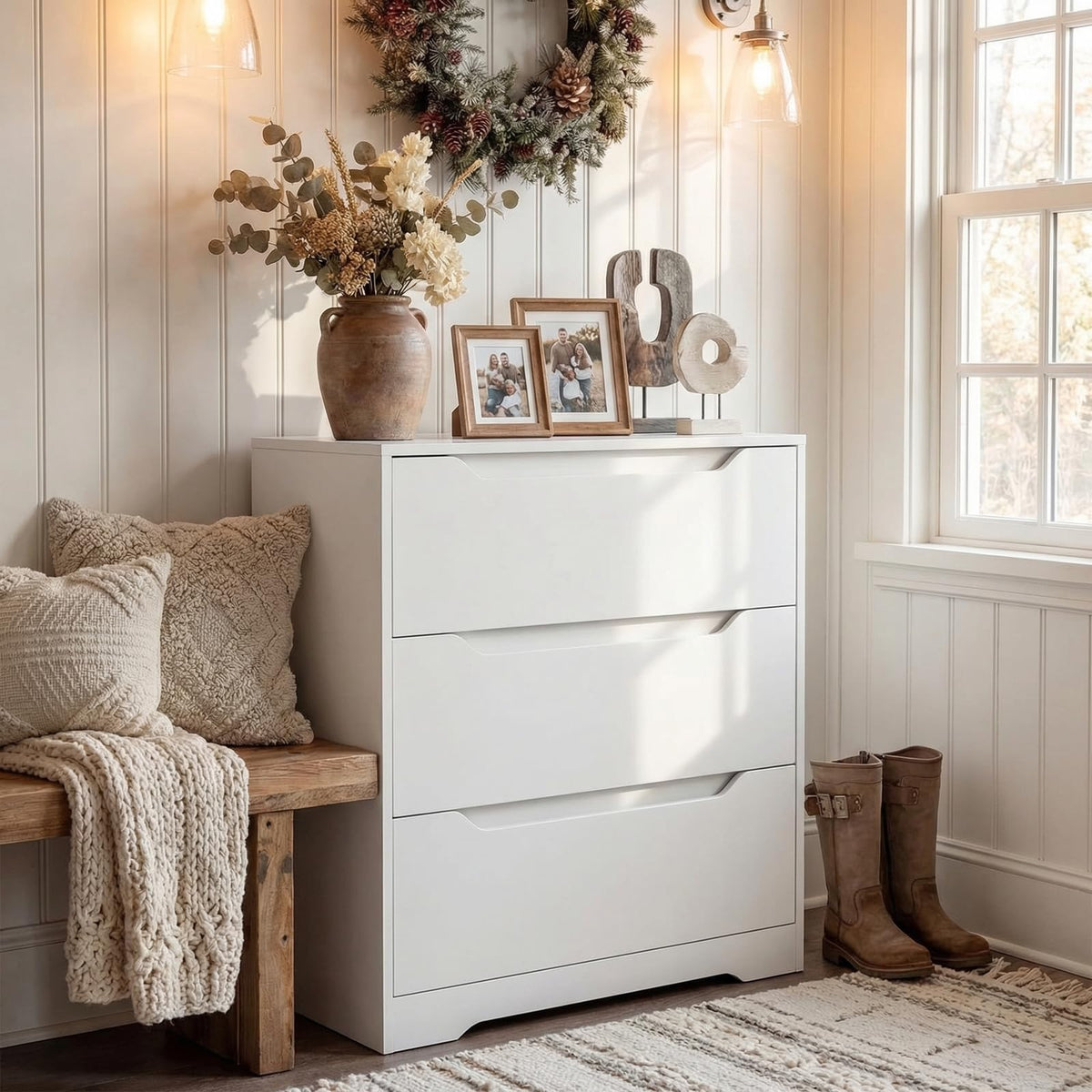 White 3 Drawer Wood Dresser X142179