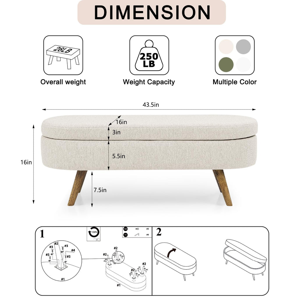 Beige Linen Upholstered Storage Ottoman Bench S1781