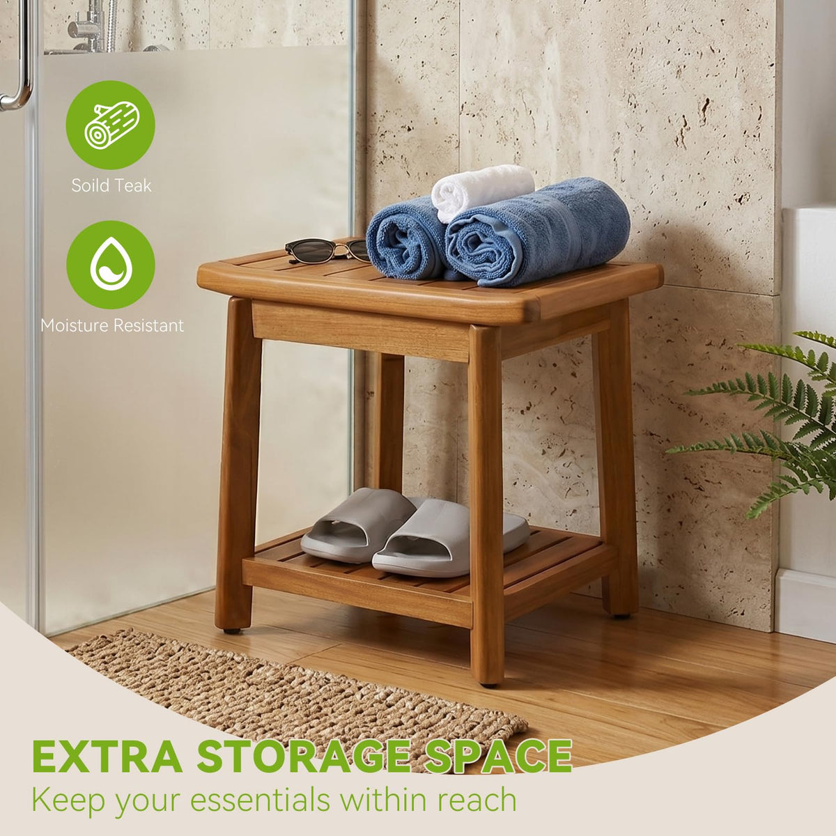 Waterproof Wooden Teak Shower Bench D6001