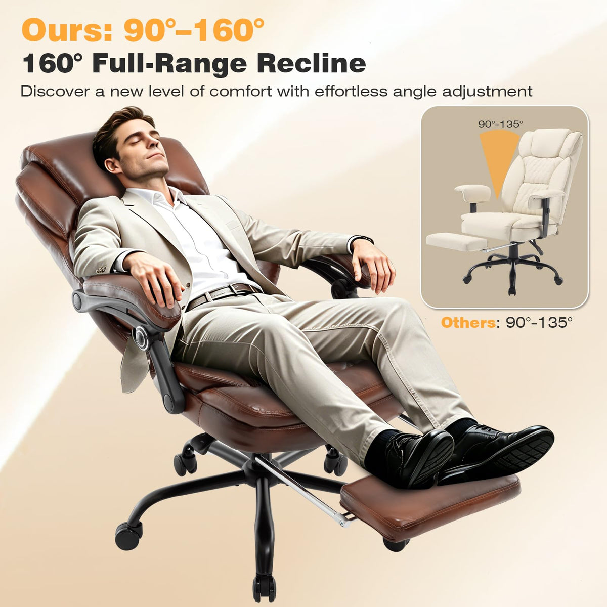 Brown Leather Reclining Office Desk Chair with Foot Rest M2927