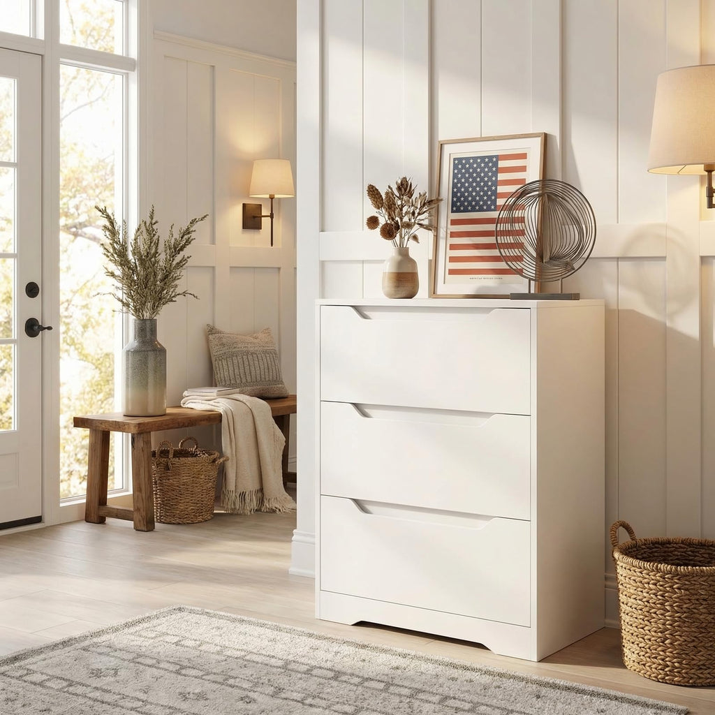 White 3 Drawer Wood Dresser X142179