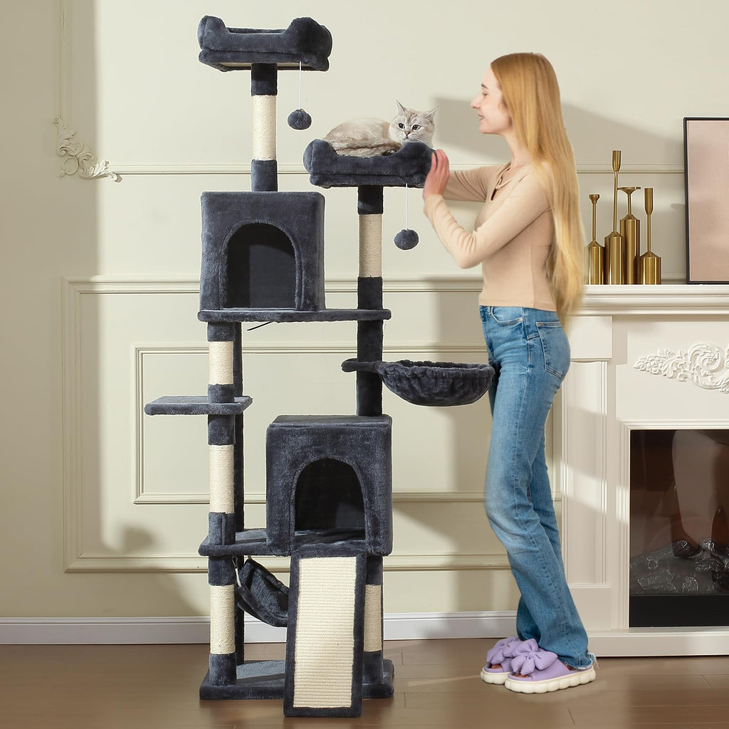 70-Inch Dark Gray Cat Tree Tower with Hammock P3857