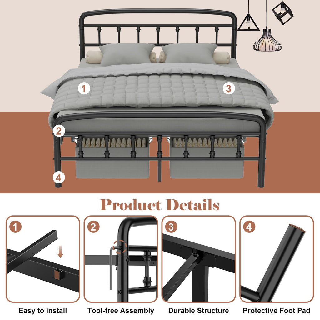 Full Size Metal Bed Frame with Headboard C5266