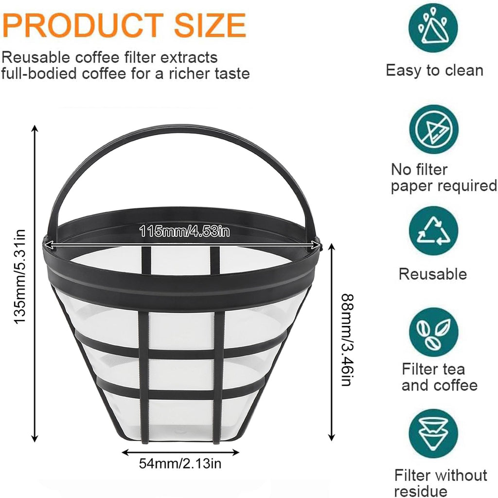 Reusable Cone Coffee Filters 8-12 Cup with Spoon and Brush F8491