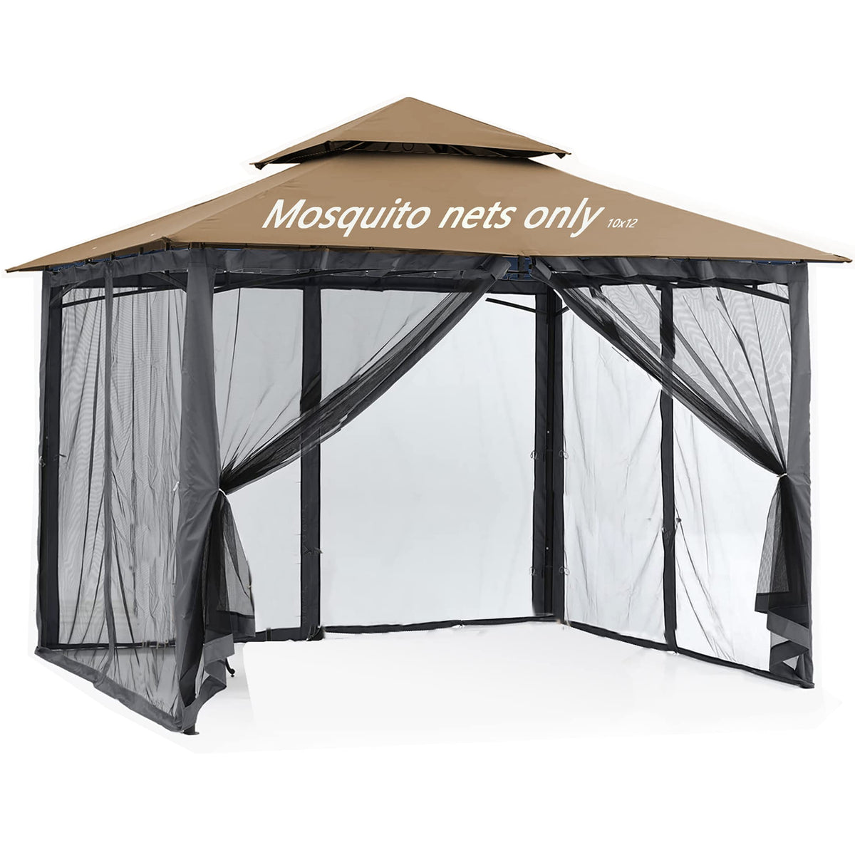 10x12 Gazebo Replacement Mosquito Netting 4-Panel Sidewall Screen with Zipper Black O8522