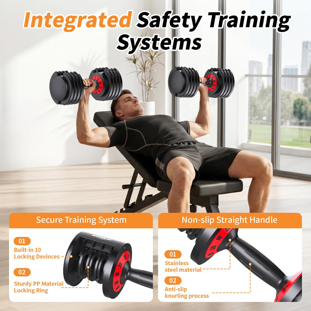 Adjustable Dumbbell Set of 2 with Storage Box E107