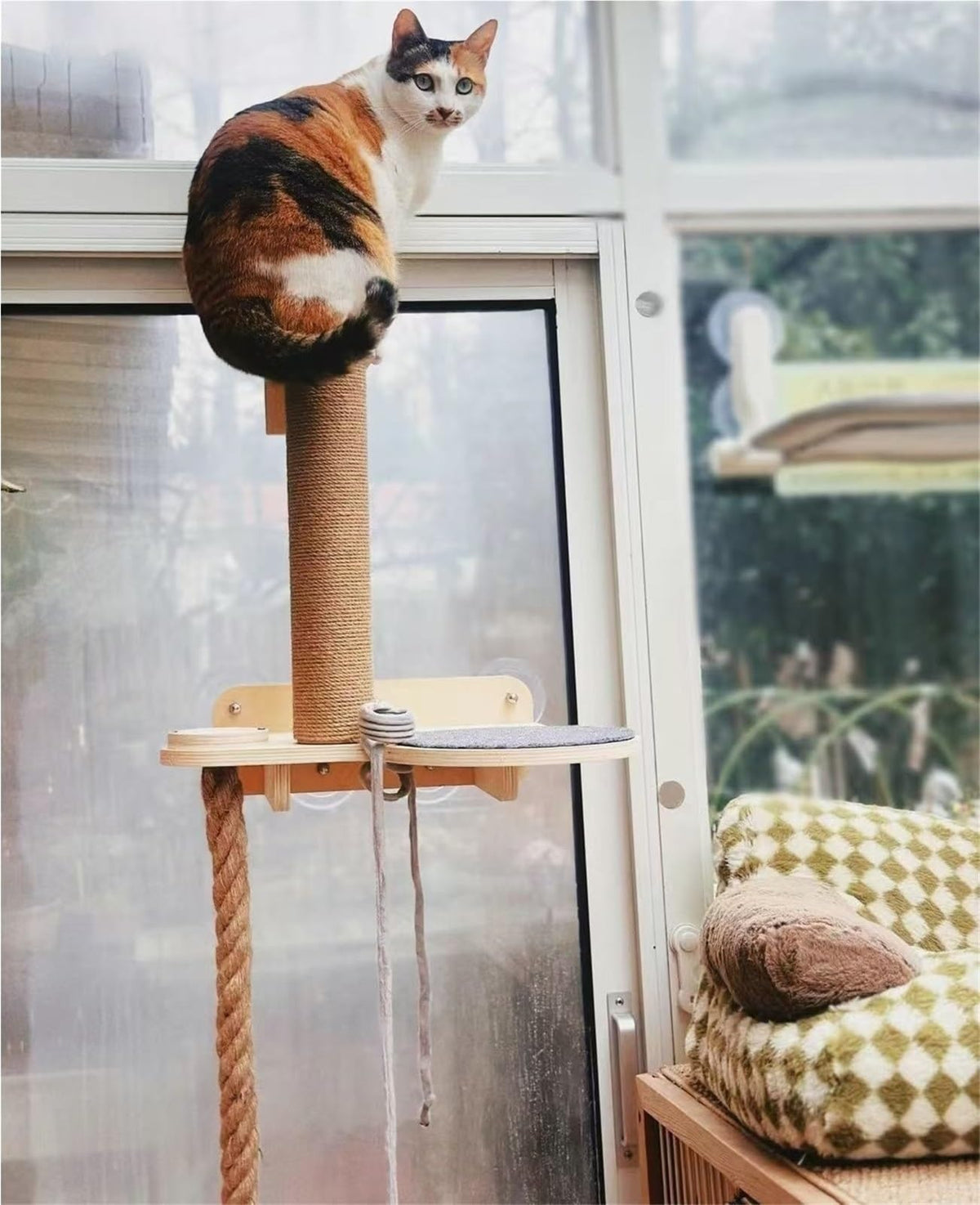 Wall-Mounted Cat Tree with Climbing Rope, Wall Shelf, Jute Scratching Post Tower, and Platform G542427