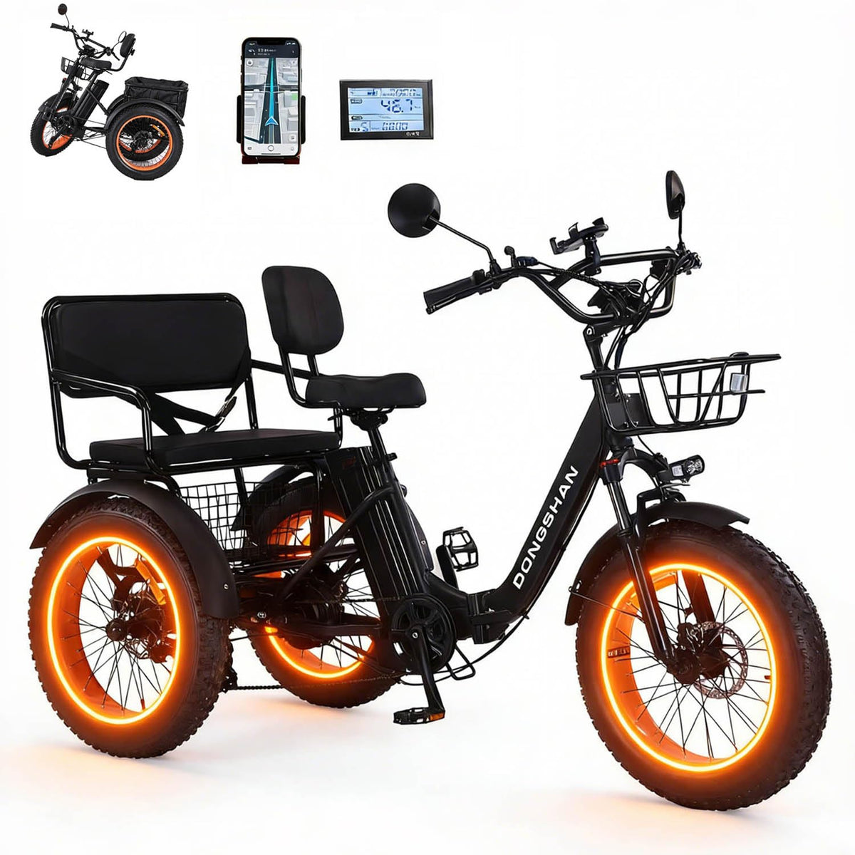 20” Fat Tire Folding 7-Speed Electric Tricycle with Rear Seat H27328