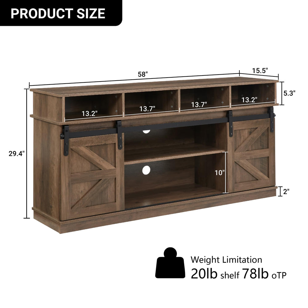 Natural Brown Wood TV Stand with Sliding Barn Door S2856