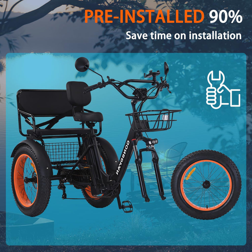 20” Fat Tire Folding 7-Speed Electric Tricycle with Rear Seat H27328