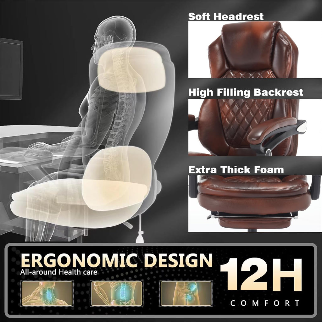 Brown Leather Reclining Office Desk Chair with Foot Rest M2927