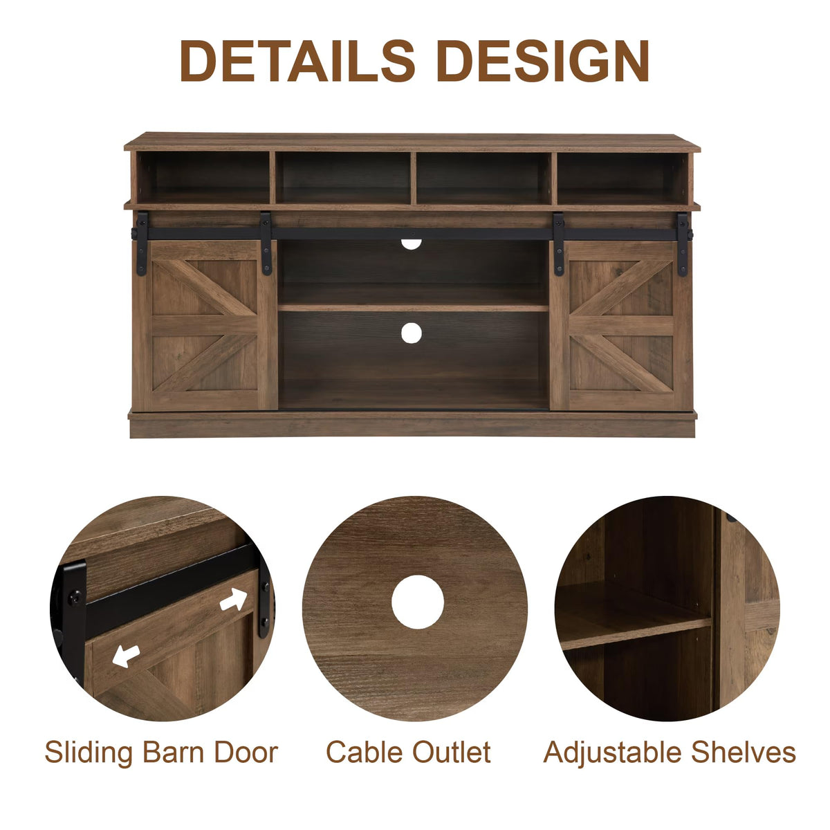 Natural Brown Wood TV Stand with Sliding Barn Door S2856