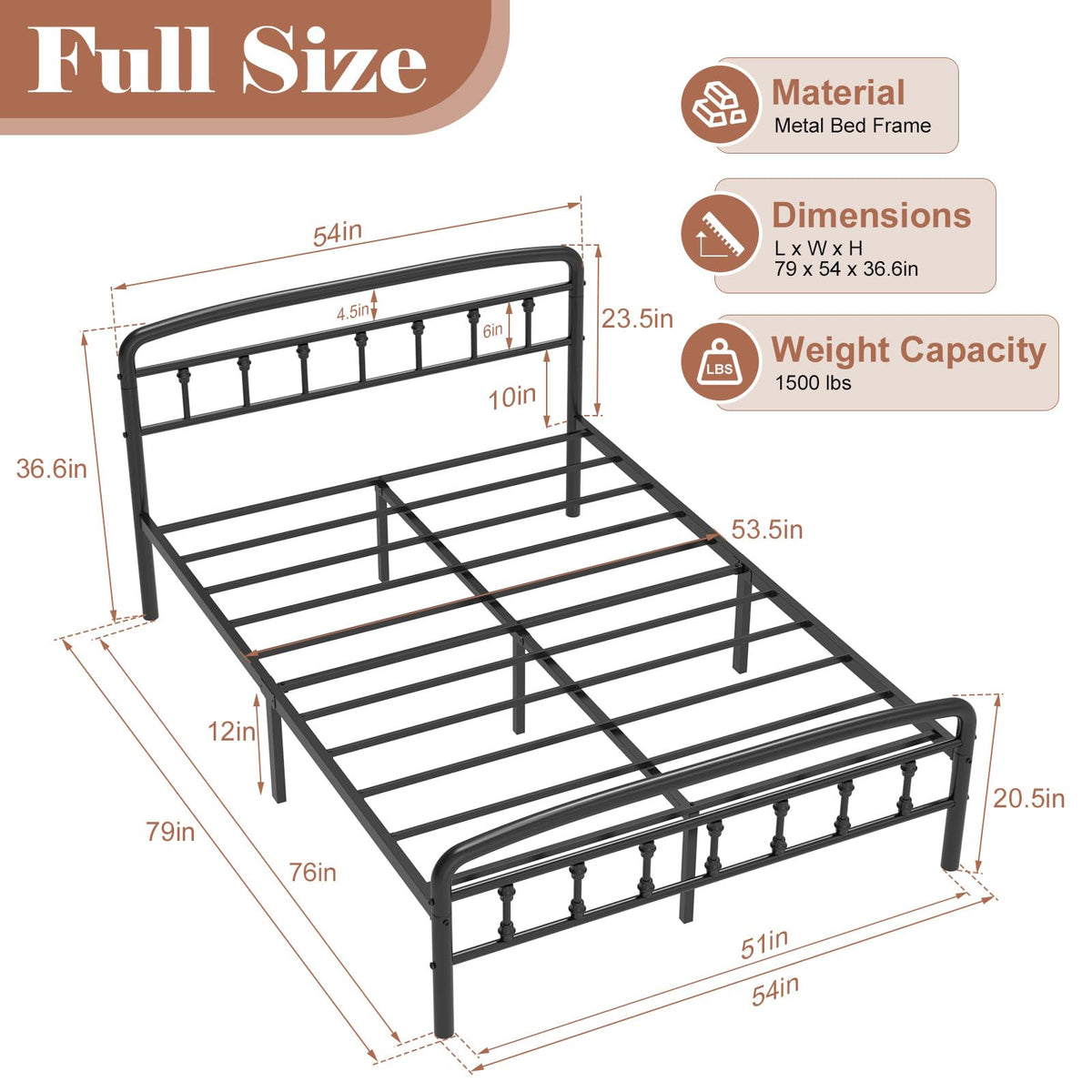 Full Size Metal Bed Frame with Headboard C5266