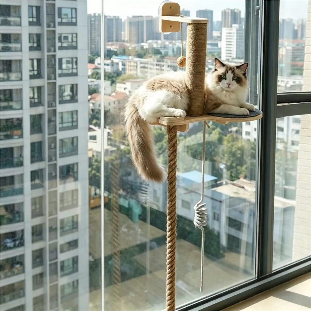 Wall-Mounted Cat Tree with Climbing Rope, Wall Shelf, Jute Scratching Post Tower, and Platform G542427