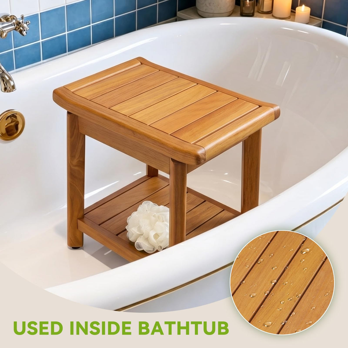 Waterproof Wooden Teak Shower Bench D6001