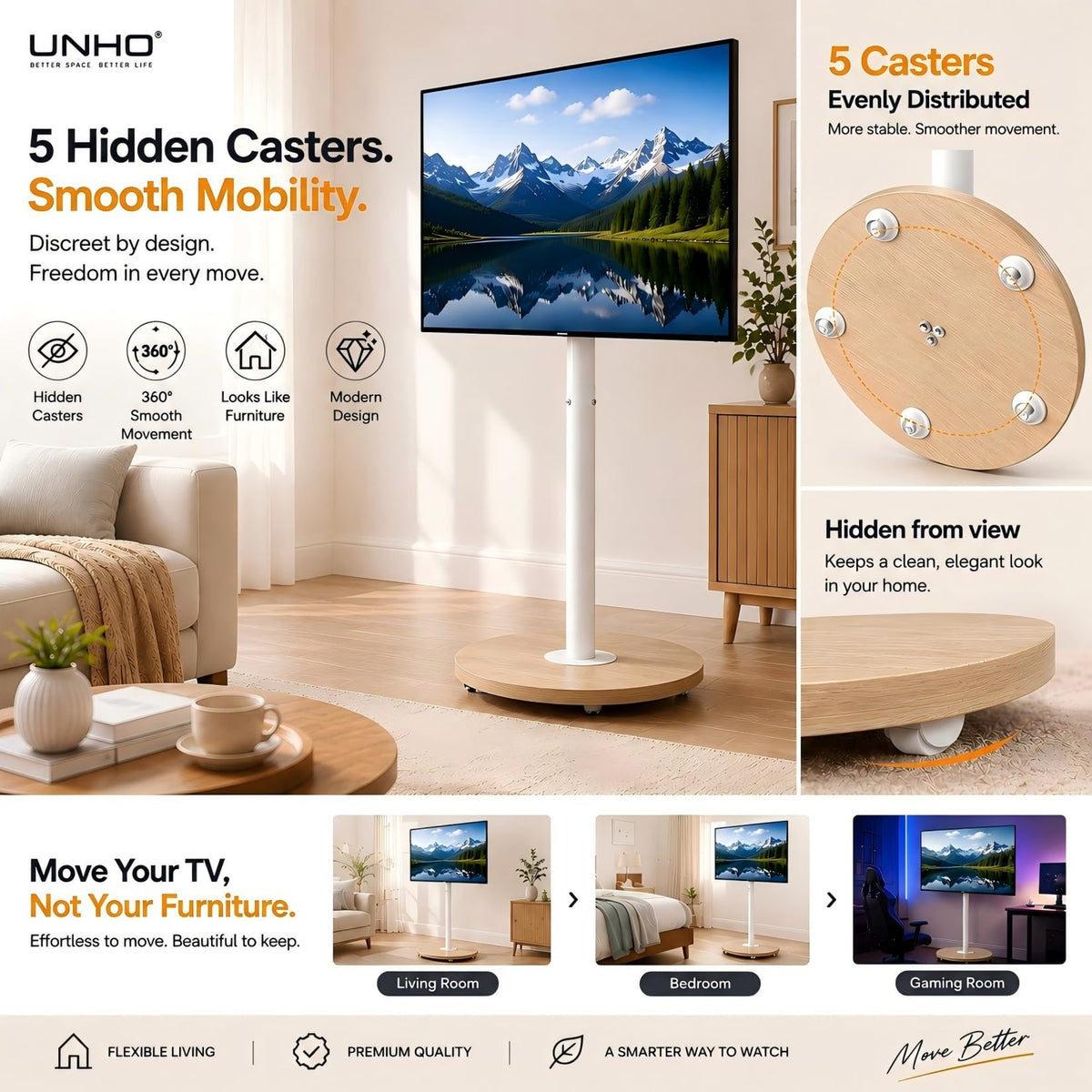 White Rolling Swivel tv Stand I18380