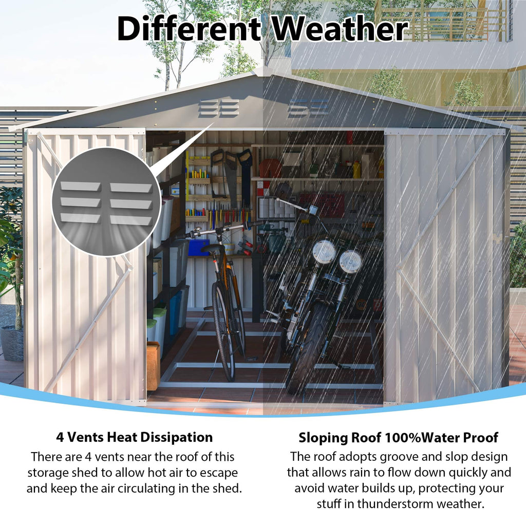 10x14 FT Light Gray Metal Storage Shed H75419