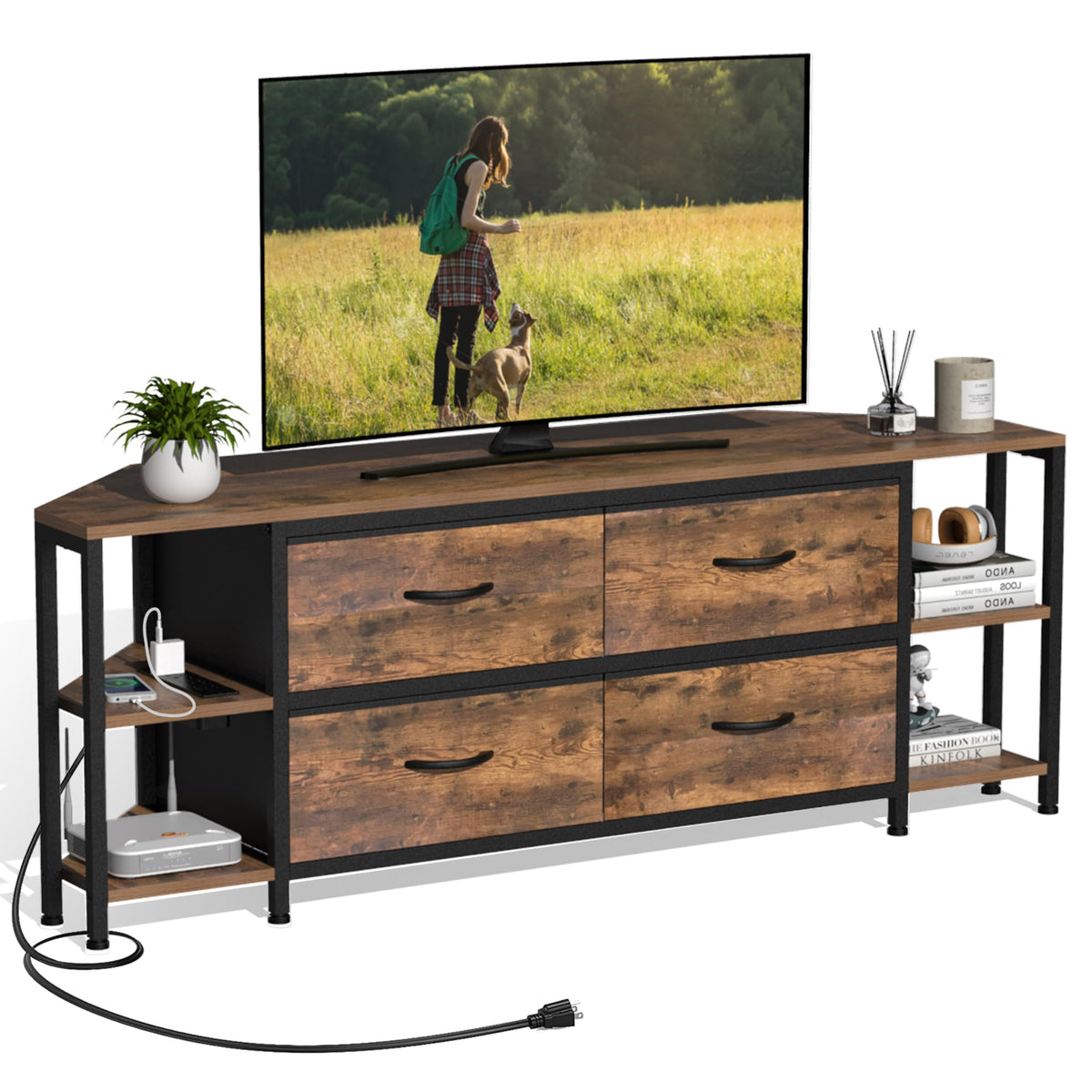 Brown Corner TV Stand with Drawer A619655