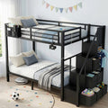 Black Metal Twin Over Twin Bunk Bed with Storage Stairs X360