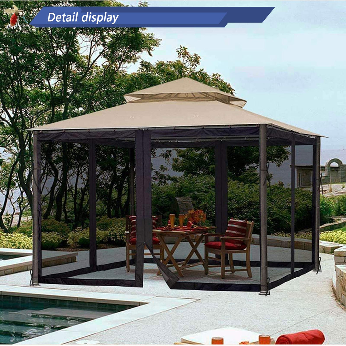 10x12 Gazebo Replacement Mosquito Netting 4-Panel Sidewall Screen with Zipper Black O8522