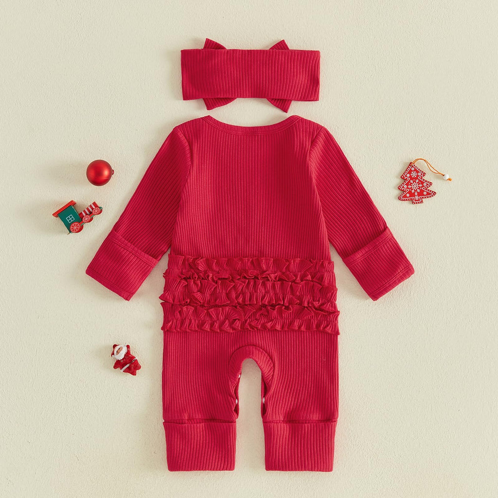 Christmas Baby Girl Long Sleeve Romper Headband F768844