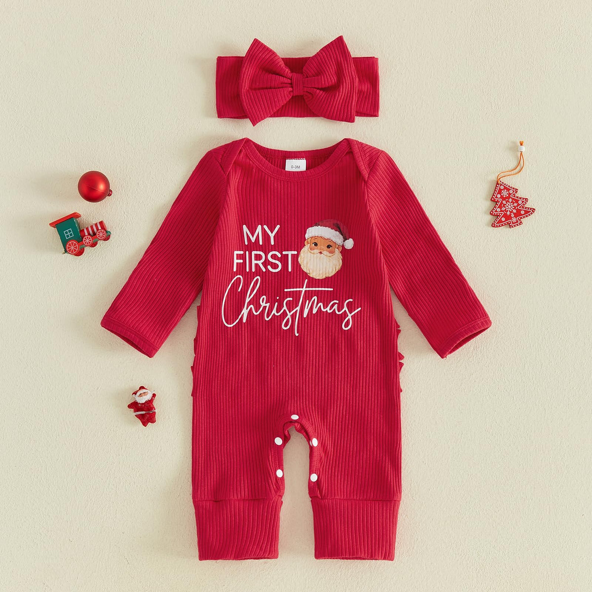 Christmas Baby Girl Long Sleeve Romper Headband F768844