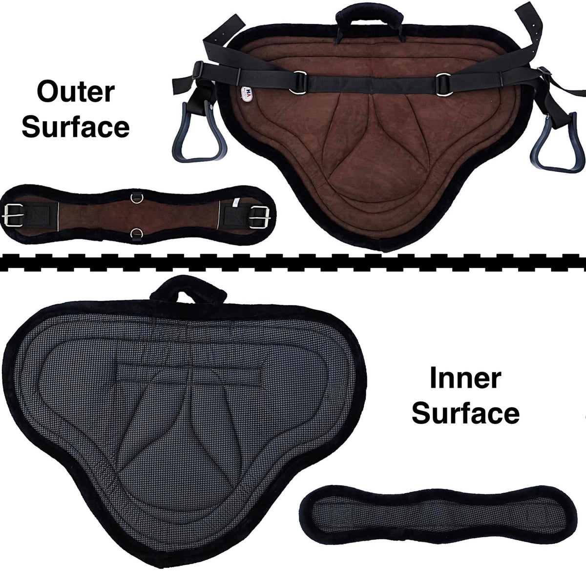Padded Suede Leather Bareback Pad with Girth & Stirrups W3602