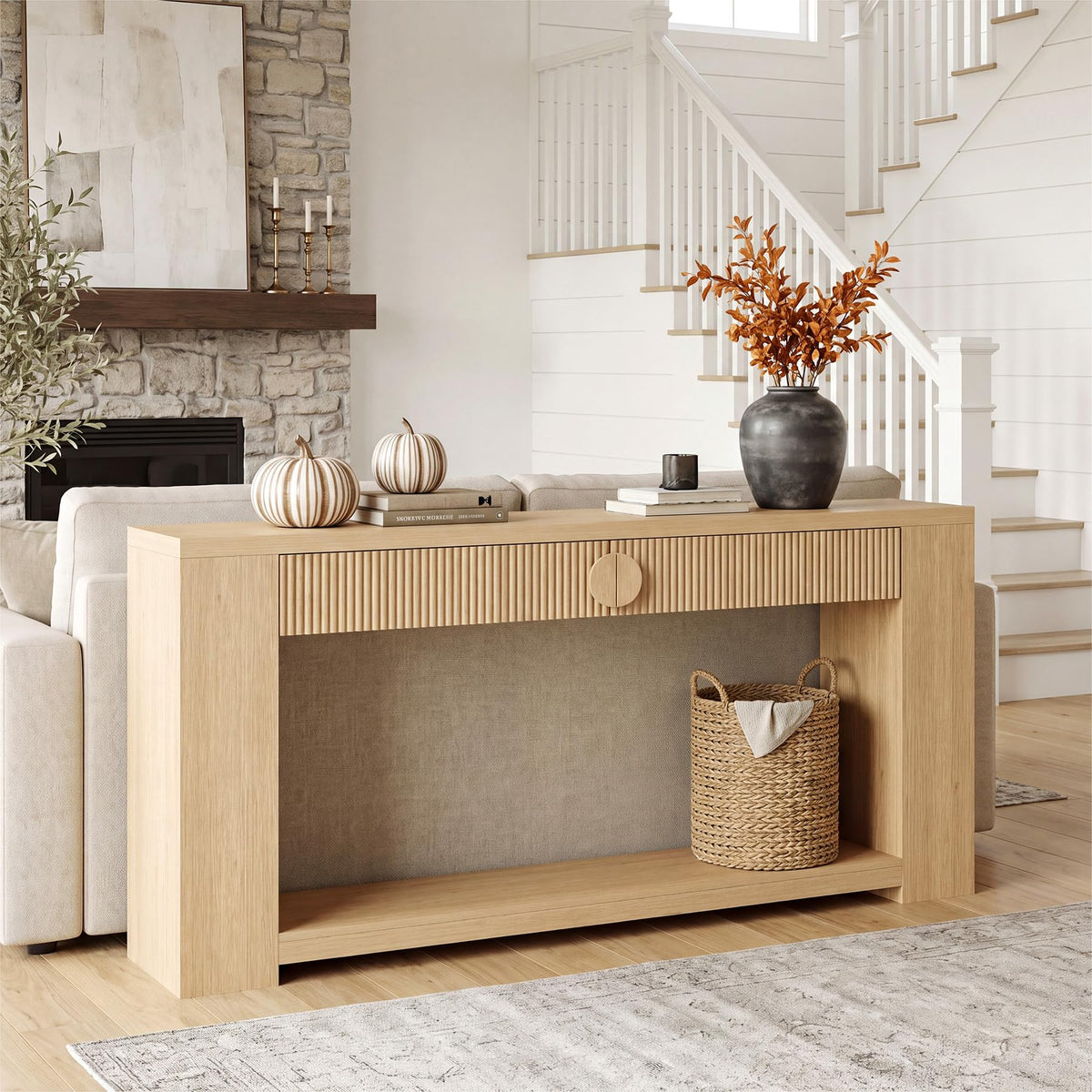 Oak Console Table with Storage Drawers X52144