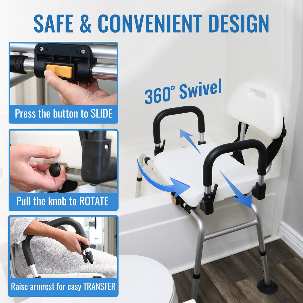 Extra-Wide 360lb Capacity Non-Slip Padded Shower Chair & Transfer Bench B707