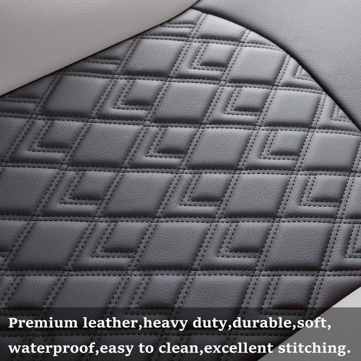 Leather Seat Covers for Chevy Silverado GMC Sierra, Custom Fit, Front Pair, Black Grey Q419017
