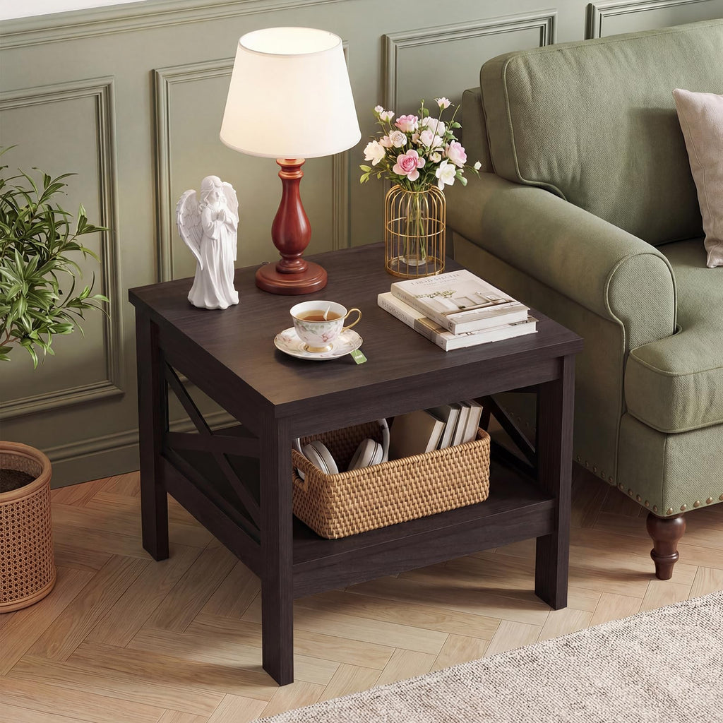 2-Tier Square End Table Set of 2 with Storage Shelf S641