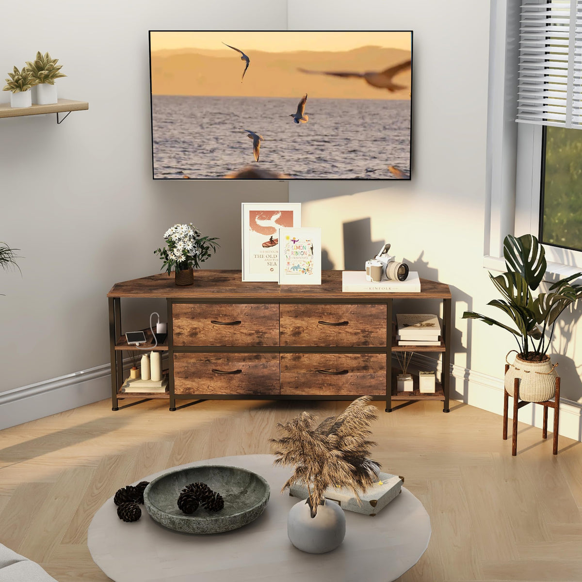 Brown Corner TV Stand with Drawer A619655