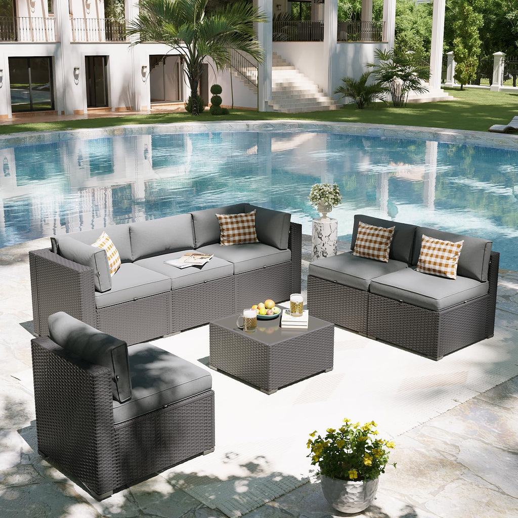 7 Piece Wicker Rattan Outdoor Sectional Sofa Set J11952