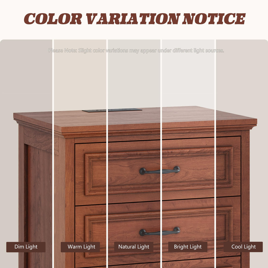 Cherry Brown 3 Drawer Nightstand with Charging Station X409516