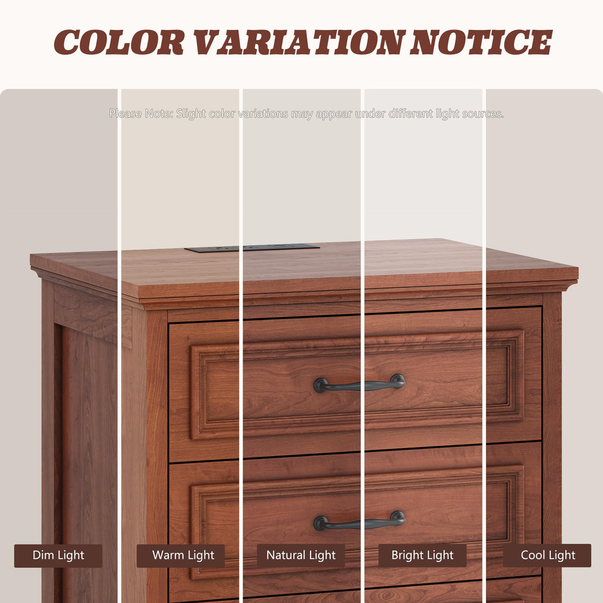 Cherry Brown 3 Drawer Nightstand with Charging Station X409516