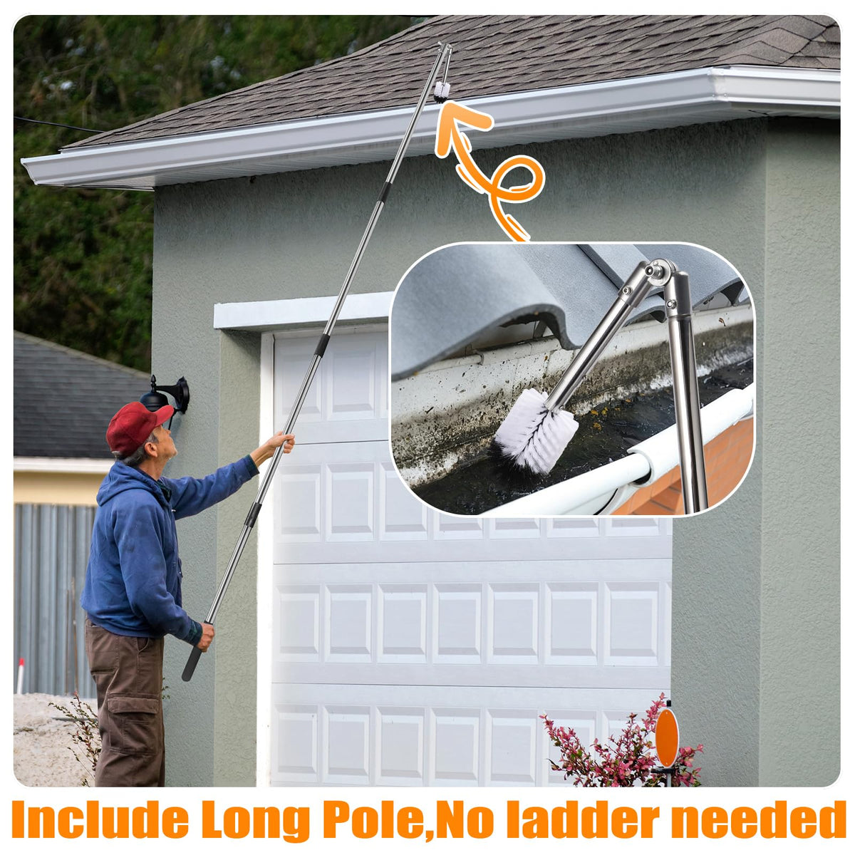 6.4FT Gutter Cleaning Tools with Extension Pole & Brush U262483