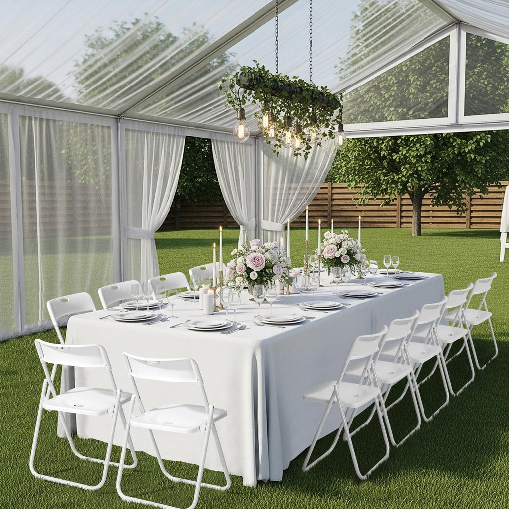 White Plastic Folding Chairs, 10 Pack Steel Frame Q514