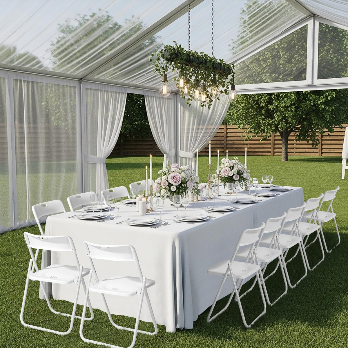 White Plastic Folding Chairs, 10 Pack Steel Frame Q514