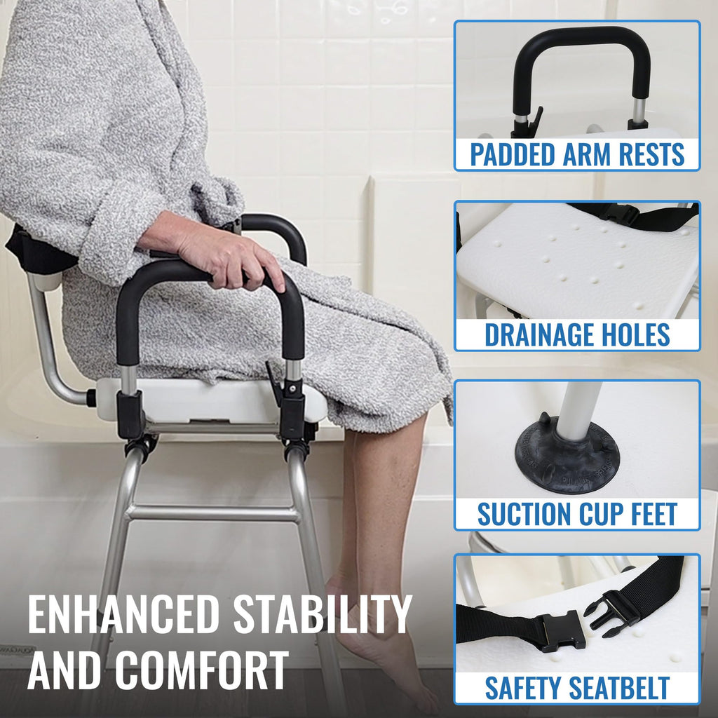 Extra-Wide 360lb Capacity Non-Slip Padded Shower Chair & Transfer Bench B707