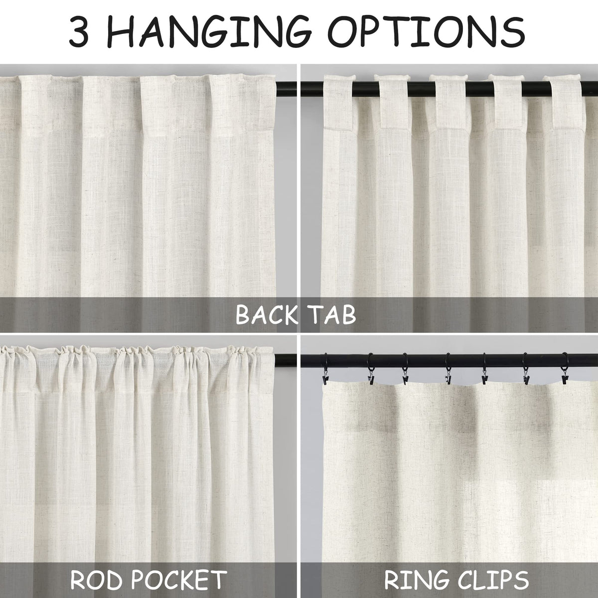 120 inch 2 Panels Light Filtering Semi Sheer Linen Curtains X250