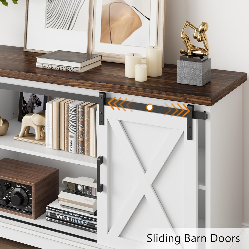 White Farmhouse TV Stand with Sliding Barn Doors and Adjustable Shelf L418838