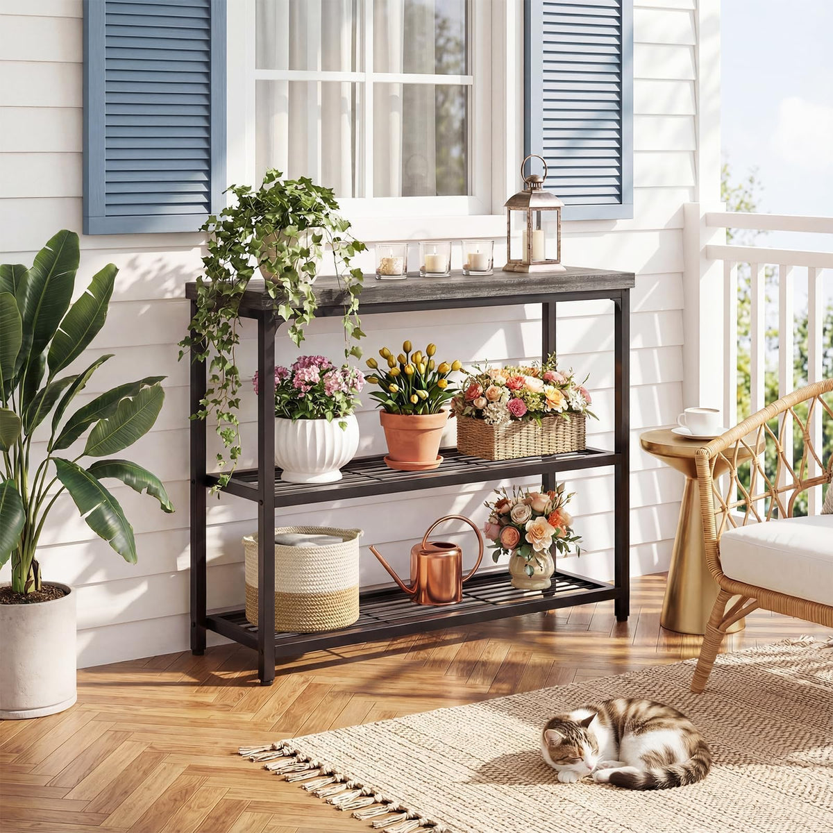 32" 3-Tier Oak Grey Console Table U6949