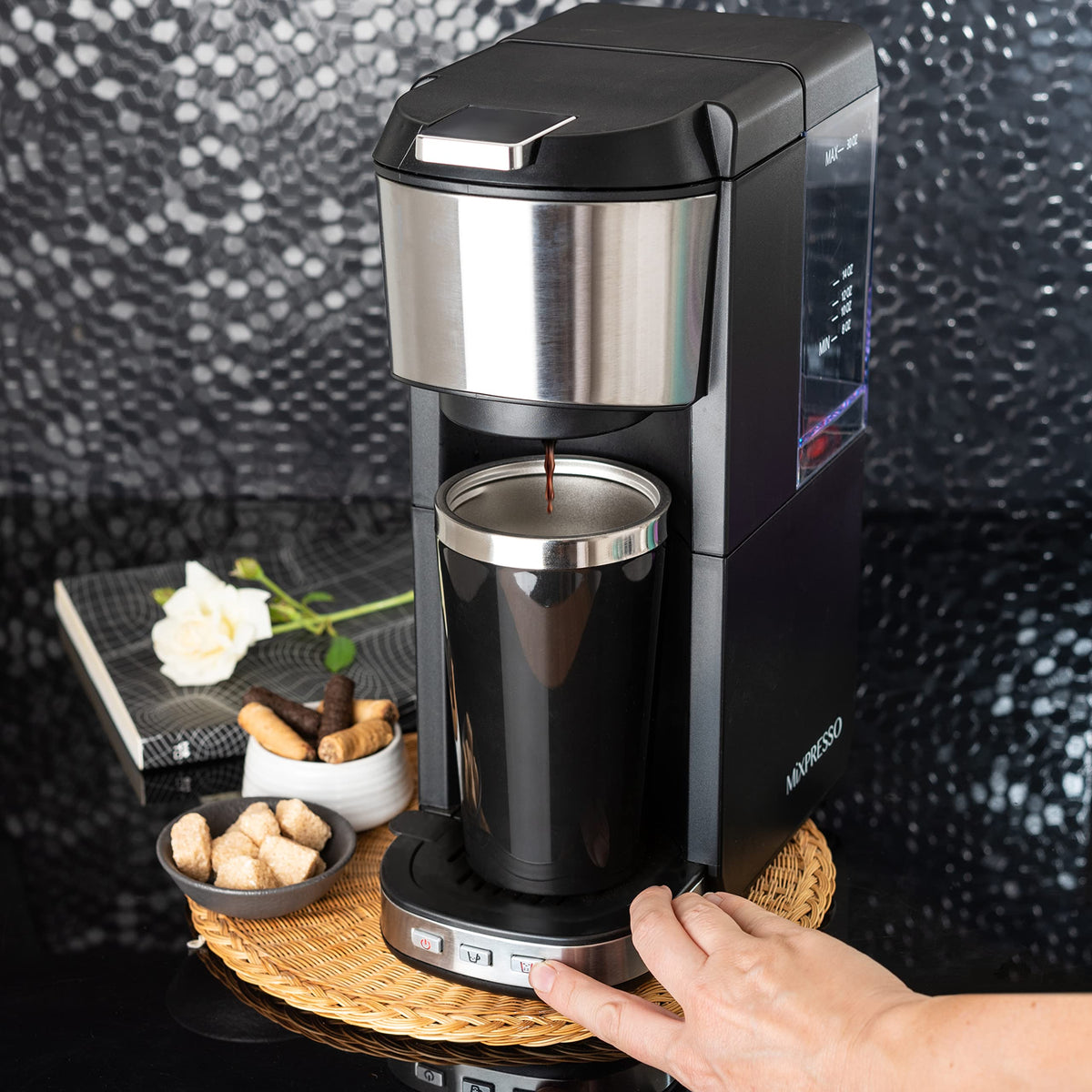 Single Serve Coffee Maker with 14oz Travel Mug A106644