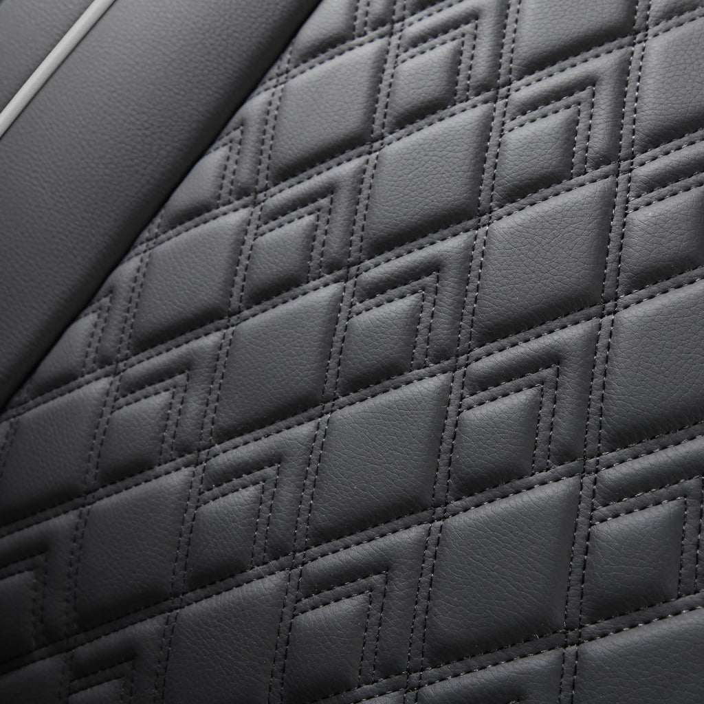 Leather Seat Covers for Chevy Silverado GMC Sierra, Custom Fit, Front Pair, Black Grey Q419017
