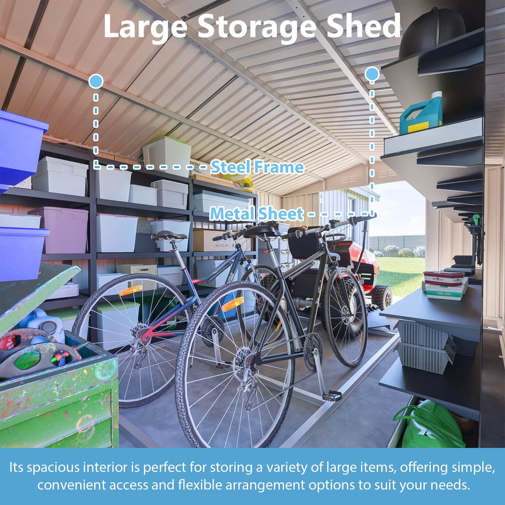 10x14 FT Light Gray Metal Storage Shed H75419