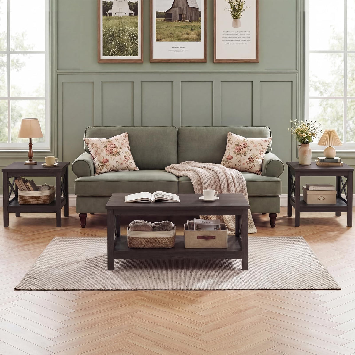 2-Tier Square End Table Set of 2 with Storage Shelf S641