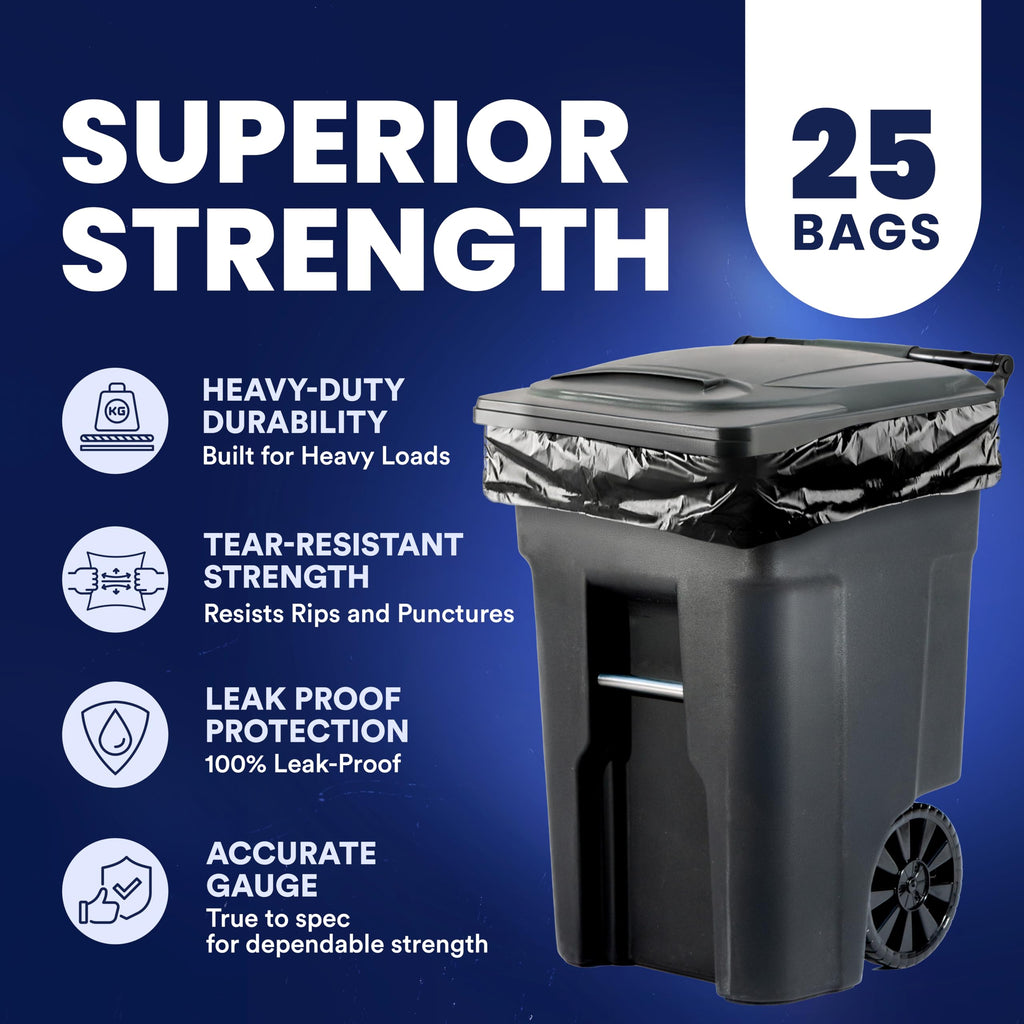 95-96 Gallon Heavy Duty 1.5 Mil Black Trash Bags 25 Count Z546